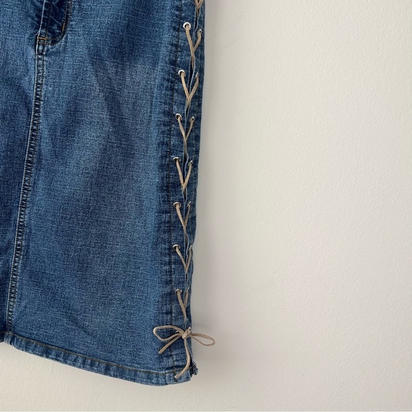 Vintage Central Park Lace Up Denim Midi Skirt - Picture 2 of 9
